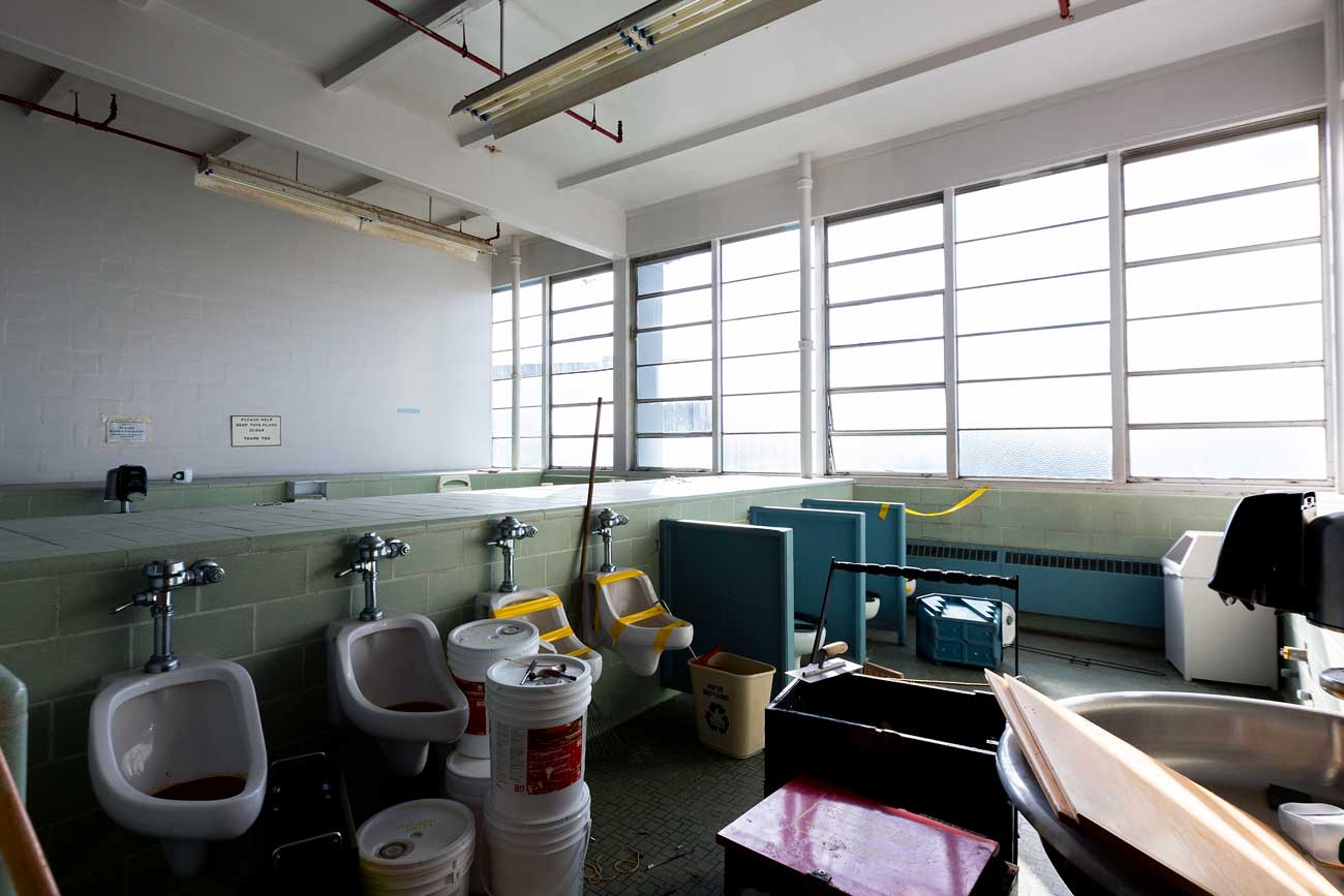 One of the restrooms in the woodworking building on McNeil Island.